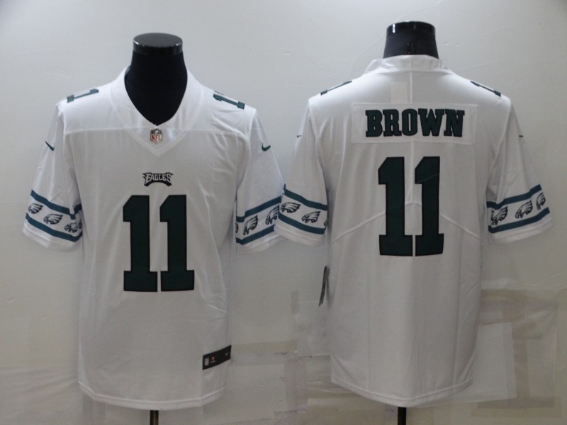 Men's Philadelphia Eagles #11 A. J. Brown White Team Logo Cool Edition Stitched Jersey Men's Philadelphia Eagles #11 A. J. Brown White Team Logo Cool Edition Stitched Jersey