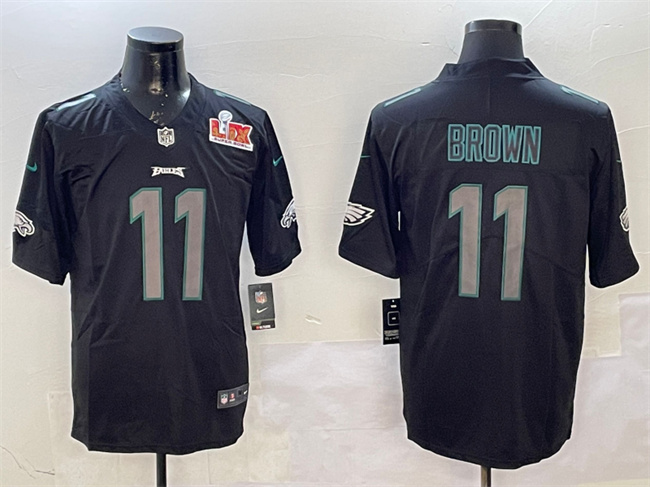 Men's Philadelphia Eagles #11 A.J. Brown Black 2025 Super Bowl LIX Patch Impact Vapor Untouchable Limited Stitched Football Jersey