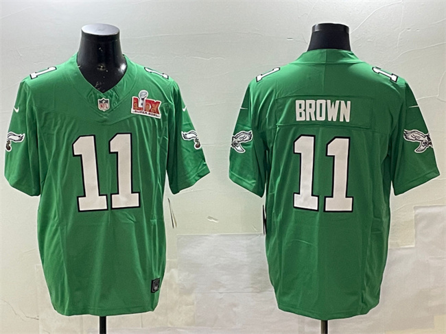 Men's Philadelphia Eagles #11 A.J. Brown Green 2025 Super Bowl LIX Patch F.U.S.E. Throwback Vapor Untouchable Limited Stitched Football Jersey Men's Philadelphia Eagles #11 A.J. Brown Green 2025 Super Bowl LIX Patch F.U.S.E. Throwback Vapor Untouchable Limited Stitched Football Jersey