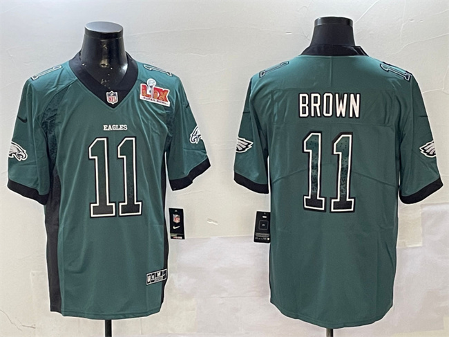 Men's Philadelphia Eagles #11 A.J. Brown Green 2025 Super Bowl LIX Patch Fashion Color Rush Vapor Untouchable Limited Stitched Football Jersey Men's Philadelphia Eagles #11 A.J. Brown Green 2025 Super Bowl LIX Patch Fashion Color Rush Vapor Untouchable Limited Stitched Football Jersey