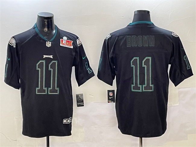 Men's Philadelphia Eagles #11 A.J. Brown Lights Out Black 2025 Super Bowl LIX Patch Color Rush Vapor Untouchable Limited Stitched Football Jersey Men's Philadelphia Eagles #11 A.J. Brown Lights Out Black 2025 Super Bowl LIX Patch Color Rush Vapor Untouchable Limited Stitched Football Jersey