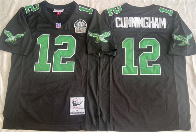 Men's Philadelphia Eagles #12 Randall Cunningham Black Throwback Stitched Football Jersey