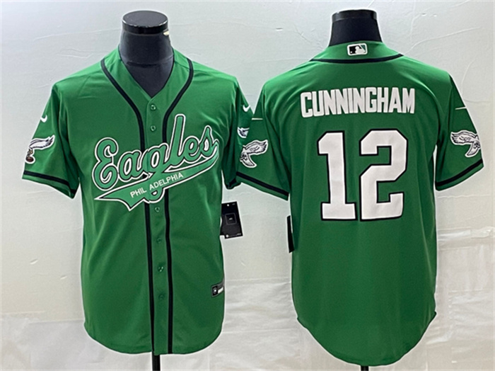 Men's Philadelphia Eagles #12 Randall Cunningham Green Cool Base Stitched Baseball Jersey Men's Philadelphia Eagles #12 Randall Cunningham Green Cool Base Stitched Baseball Jersey