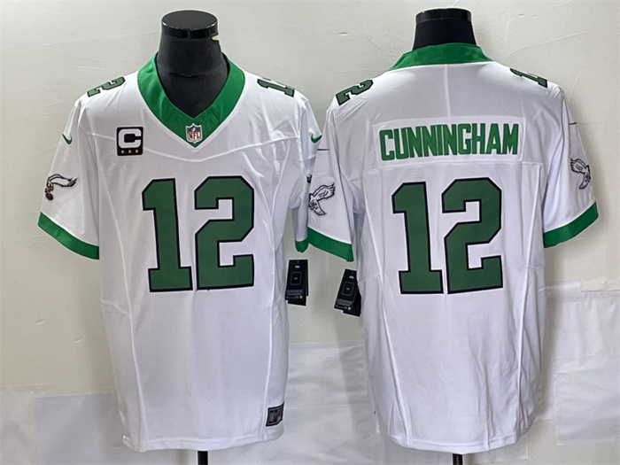 Men's Philadelphia Eagles #12 Randall Cunningham White 2023 F.U.S.E. With C Patch Vapor Untouchable Stitched Football Jersey Men's Philadelphia Eagles #12 Randall Cunningham White 2023 F.U.S.E. With C Patch Vapor Untouchable Stitched Football Jersey