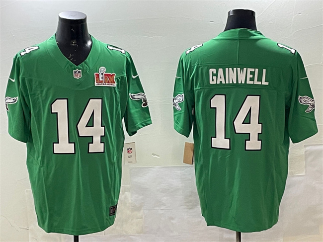Men's Philadelphia Eagles #14 Kenneth Gainwell Green 2025 Super Bowl LIX Patch F.U.S.E. Throwback Vapor Untouchable Limited Stitched Football Jersey Men's Philadelphia Eagles #14 Kenneth Gainwell Green 2025 Super Bowl LIX Patch F.U.S.E. Throwback Vapor Untouchable Limited Stitched Football Jersey