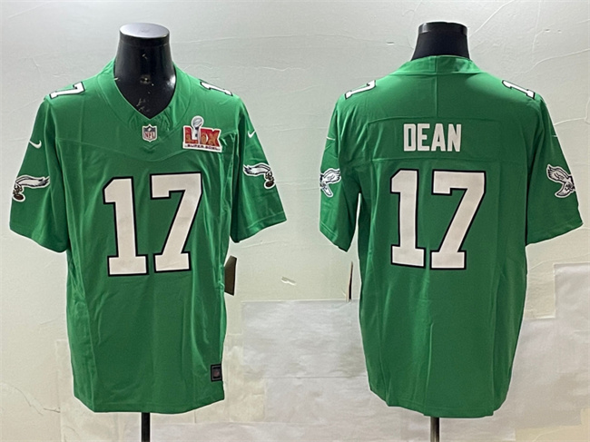 Men's Philadelphia Eagles #17 Nakobe Dean Green 2025 Super Bowl LIX Patch F.U.S.E. Throwback Vapor Untouchable Limited Stitched Football Jersey Men's Philadelphia Eagles #17 Nakobe Dean Green 2025 Super Bowl LIX Patch F.U.S.E. Throwback Vapor Untouchable Limited Stitched Football Jersey