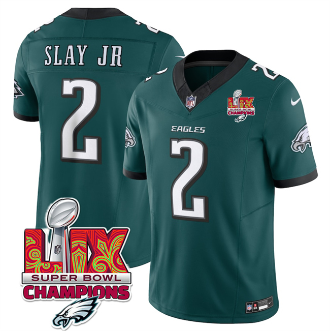 Men's Philadelphia Eagles #2 Darius Slay JR Green 2025 Eagles Logo Super Bowl LIX Patch New F.U.S.E. Vapor Limited Stitched Football Jersey Men's Philadelphia Eagles #2 Darius Slay JR Green 2025 Eagles Logo Super Bowl LIX Patch New F.U.S.E. Vapor Limited Stitched Football Jersey
