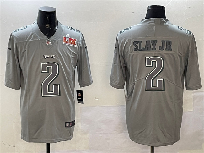 Men's Philadelphia Eagles #2 Darius Slay Jr. Grey 2025 Super Bowl LIX Patch Atmosphere Fashion Vapor Untouchable Limited Stitched Football Jersey Men's Philadelphia Eagles #2 Darius Slay Jr. Grey 2025 Super Bowl LIX Patch Atmosphere Fashion Vapor Untouchable Limited Stitched Football Jersey