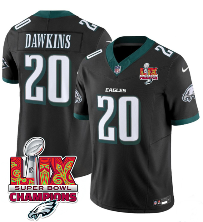Men's Philadelphia Eagles #20 Brian Dawkins Black 2025 Eagles Logo Super Bowl LIX Patch New F.U.S.E. Vapor Limited Stitched Football Jersey Men's Philadelphia Eagles #20 Brian Dawkins Black 2025 Eagles Logo Super Bowl LIX Patch New F.U.S.E. Vapor Limited Stitched Football Jersey
