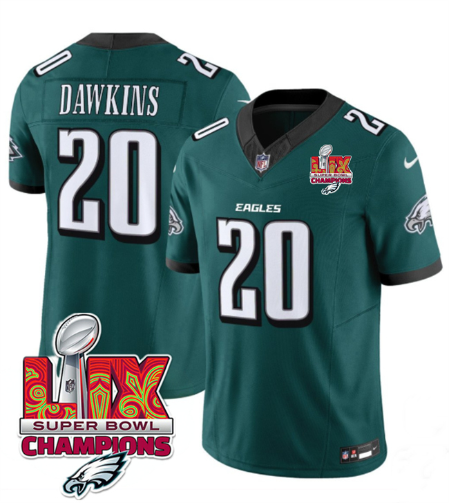 Men's Philadelphia Eagles #20 Brian Dawkins Green 2025 Eagles Logo Super Bowl LIX Patch New F.U.S.E. Vapor Limited Stitched Football Jersey Men's Philadelphia Eagles #20 Brian Dawkins Green 2025 Eagles Logo Super Bowl LIX Patch New F.U.S.E. Vapor Limited Stitched Football Jersey