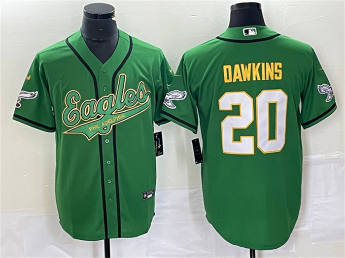Men's Philadelphia Eagles #20 Brian Dawkins Green Gold Cool Base Stitched Baseball Jersey Men's Philadelphia Eagles #20 Brian Dawkins Green Gold Cool Base Stitched Baseball Jersey