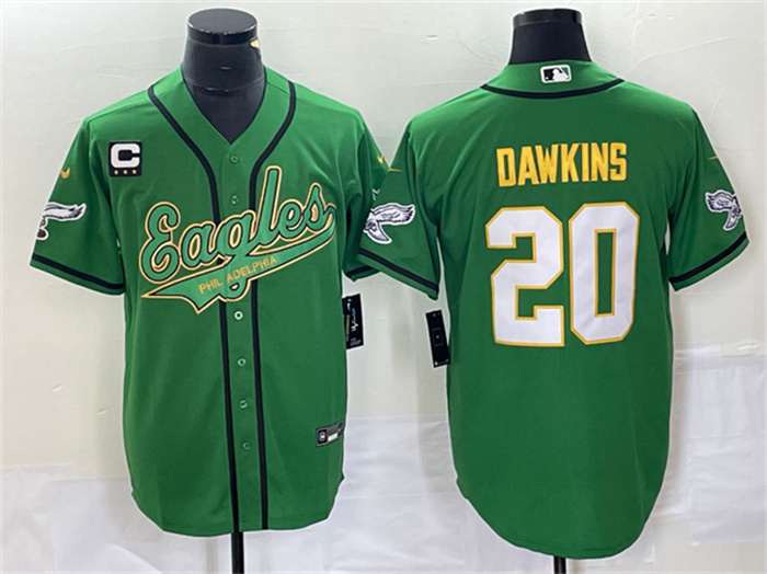 Men's Philadelphia Eagles #20 Brian Dawkins Green Gold With C Patch Cool Base Stitched Baseball Jersey Men's Philadelphia Eagles #20 Brian Dawkins Green Gold With C Patch Cool Base Stitched Baseball Jersey