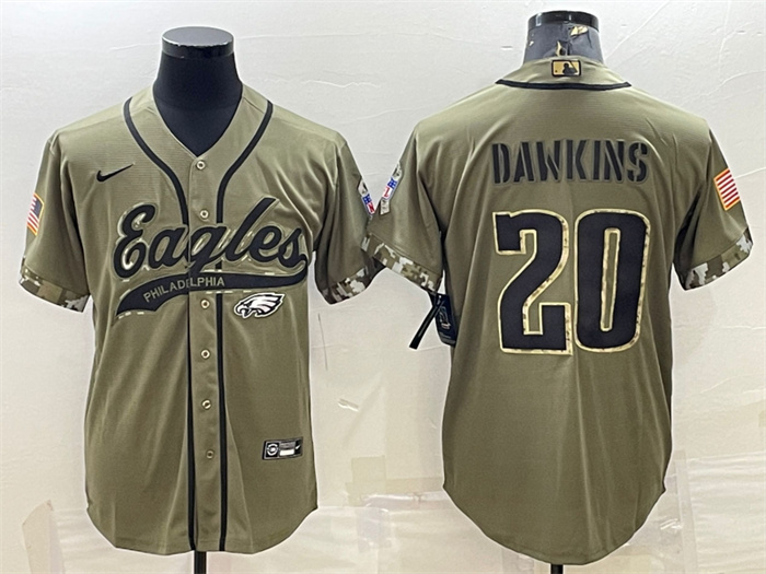 Men's Philadelphia Eagles #20 Brian Dawkins Olive 2022 Salute To Service Cool Base Stitched Baseball Jersey Men's Philadelphia Eagles #20 Brian Dawkins Olive 2022 Salute To Service Cool Base Stitched Baseball Jersey