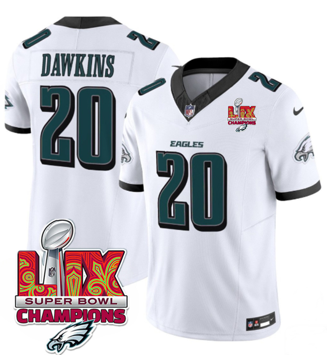 Men's Philadelphia Eagles #20 Brian Dawkins White 2025 Eagles Logo Super Bowl LIX Patch New F.U.S.E. Vapor Limited Stitched Football Jersey Men's Philadelphia Eagles #20 Brian Dawkins White 2025 Eagles Logo Super Bowl LIX Patch New F.U.S.E. Vapor Limited Stitched Football Jersey