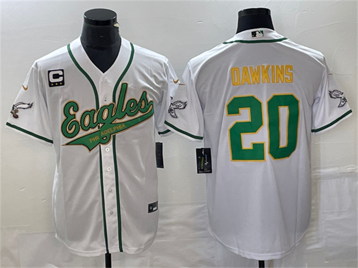 Men's Philadelphia Eagles #20 Brian Dawkins White Gold With C Patch Cool Base Stitched Baseball Jersey Men's Philadelphia Eagles #20 Brian Dawkins White Gold With C Patch Cool Base Stitched Baseball Jersey