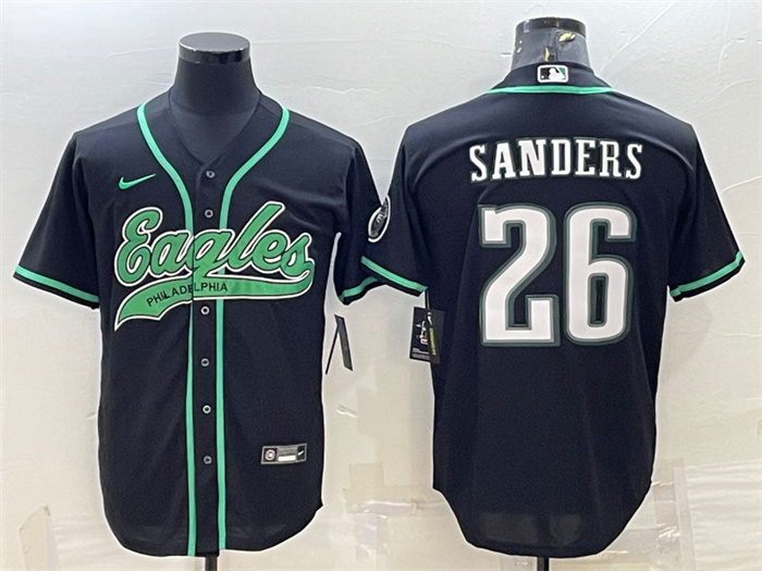Men's Philadelphia Eagles #26 Miles Sanders Black With Patch Cool Base Stitched Baseball Jersey Men's Philadelphia Eagles #26 Miles Sanders Black With Patch Cool Base Stitched Baseball Jersey