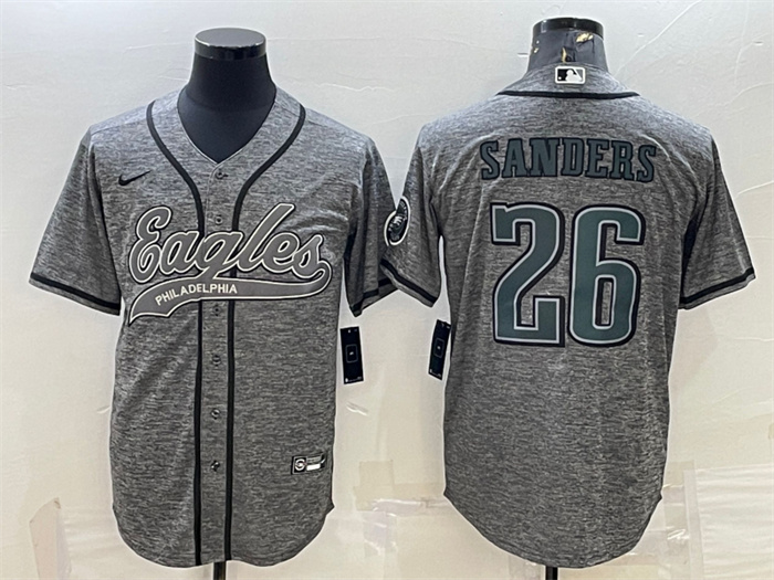 Men's Philadelphia Eagles #26 Miles Sanders Gray With Patch Cool Base Stitched Baseball Jersey Men's Philadelphia Eagles #26 Miles Sanders Gray With Patch Cool Base Stitched Baseball Jersey