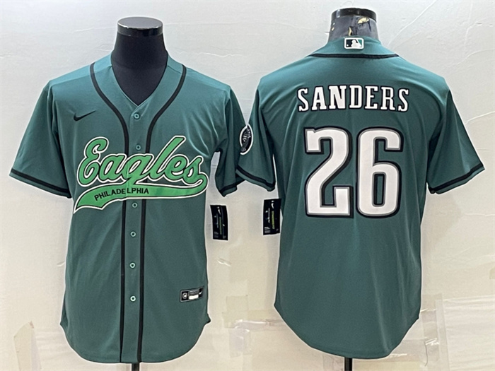 Men's Philadelphia Eagles #26 Miles Sanders Green With Patch Cool Base Stitched Baseball Jersey Men's Philadelphia Eagles #26 Miles Sanders Green With Patch Cool Base Stitched Baseball Jersey