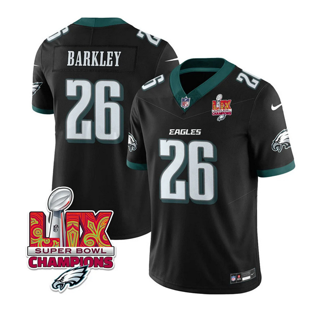 Men's Philadelphia Eagles #26 Saquon Barkley Black 2025 Eagles Logo Super Bowl LIX Patch New F.U.S.E. Vapor Untouchable Limited Stitched Football Jersey Men's Philadelphia Eagles #26 Saquon Barkley Black 2025 Eagles Logo Super Bowl LIX Patch New F.U.S.E. Vapor Untouchable Limited Stitched Football Jersey