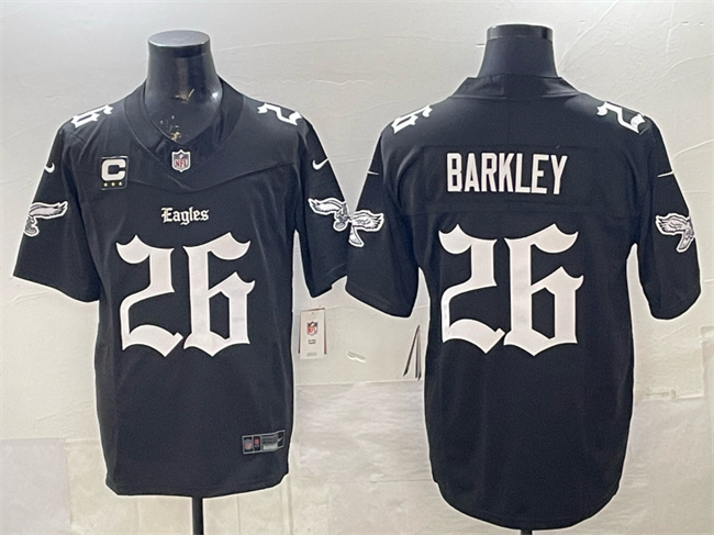 Men's Philadelphia Eagles #26 Saquon Barkley Black 2025 F.U.S.E. 'Gothic Philly Edition' With 3-Star C Patch Vapor Limited Stitched Football Jersey Men's Philadelphia Eagles #26 Saquon Barkley Black 2025 F.U.S.E. 'Gothic Philly Edition' With 3-Star C Patch Vapor Limited Stitched Football Jersey