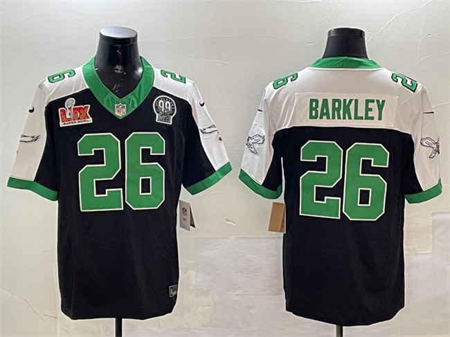 Men's Philadelphia Eagles #26 Saquon Barkley Black 2025 Super Bowl LIX Patch And Jerome Brown Patch F.U.S.E. Alternate Stitched Football Jersey Men's Philadelphia Eagles #26 Saquon Barkley Black 2025 Super Bowl LIX Patch And Jerome Brown Patch F.U.S.E. Alternate Stitched Football Jersey