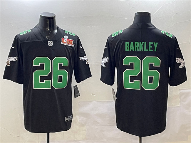 Men's Philadelphia Eagles #26 Saquon Barkley Black 2025 Super Bowl LIX Patch Throwback Vapor Untouchable Limited Stitched Football Jersey