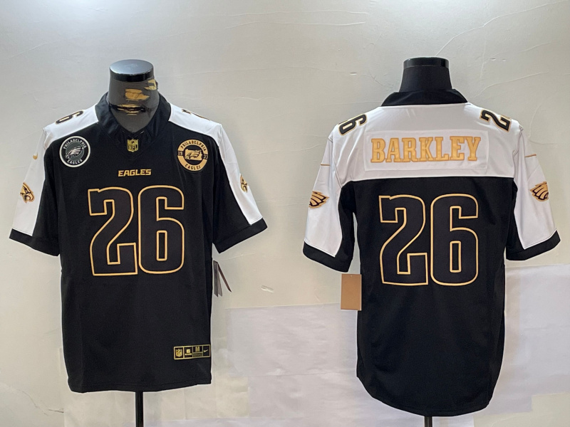 Men's Philadelphia Eagles #26 Saquon Barkley Black Gold 2024 New F.U.S.E. With 3-Star C Patch Stitched Football Jersey 1