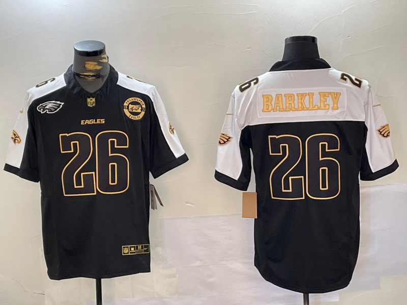 Men's Philadelphia Eagles #26 Saquon Barkley Black Gold 2024 New F.U.S.E. With 3-Star C Patch Stitched Football Jersey 2