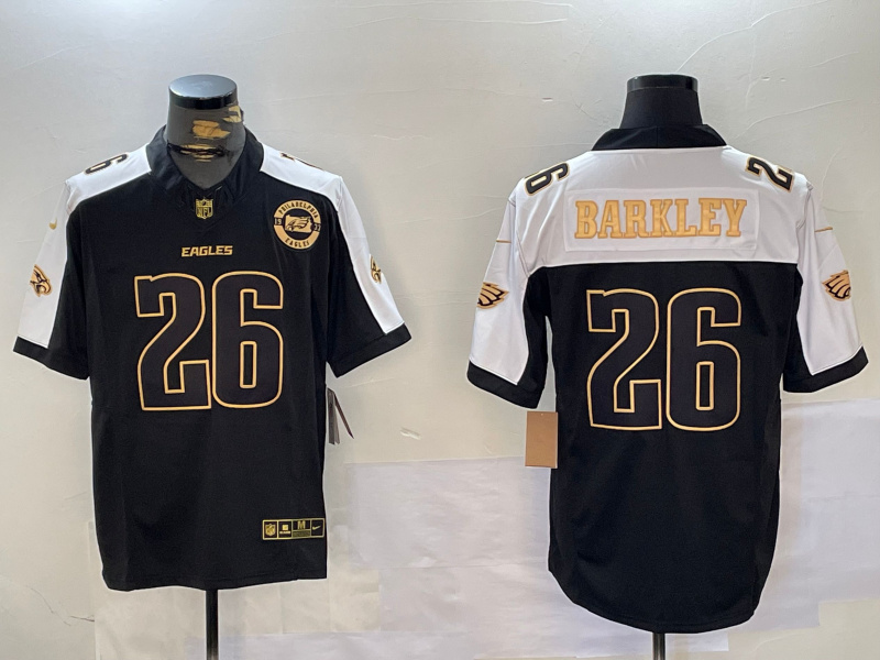 Men's Philadelphia Eagles #26 Saquon Barkley Black Gold 2024 New F.U.S.E. With 3-Star C Patch Stitched Football Jersey 5