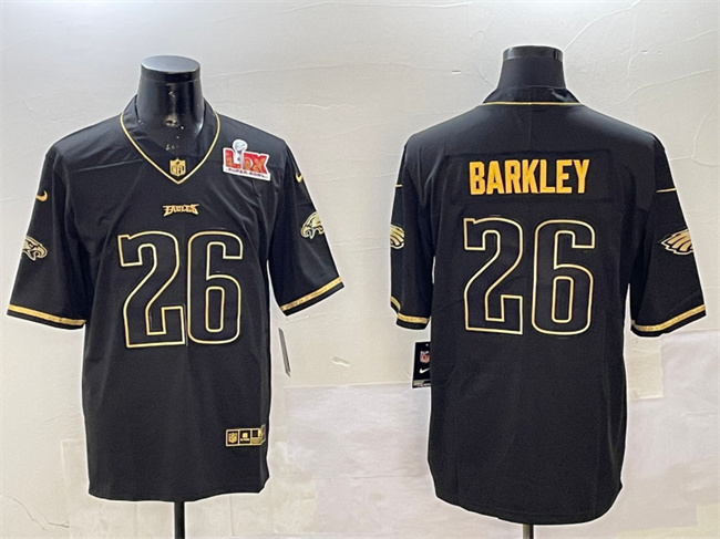 Men's Philadelphia Eagles #26 Saquon Barkley Black Gold 2025 Super Bowl LIX Patch Salute To Service Vapor Untouchable Limited Stitched Football Jersey Men's Philadelphia Eagles #26 Saquon Barkley Black Gold 2025 Super Bowl LIX Patch Salute To Service Vapor Untouchable Limited Stitched Football Jersey