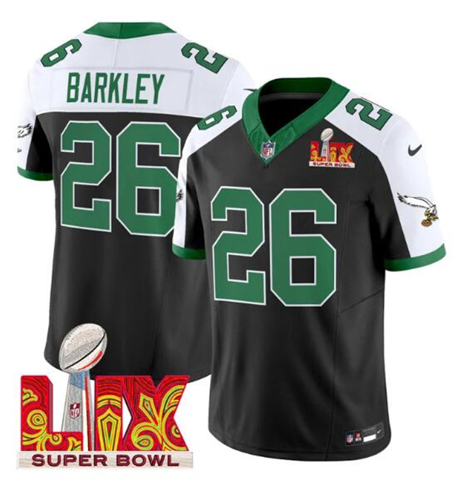 Men's Philadelphia Eagles #26 Saquon Barkley Black White 2025 Super Bowl LIX Patch F.U.S.E. Vapor Untouchable Limited Stitched Football Jersey Men's Philadelphia Eagles #26 Saquon Barkley Black White 2025 Super Bowl LIX Patch F.U.S.E. Vapor Untouchable Limited Stitched Football Jersey