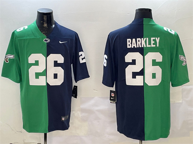 Men's Philadelphia Eagles #26 Saquon Barkley Green & Navy Split Vapor Untouchable Limited Stitched Football Jersey Men's Philadelphia Eagles #26 Saquon Barkley Green & Navy Split Vapor Untouchable Limited Stitched Football Jersey
