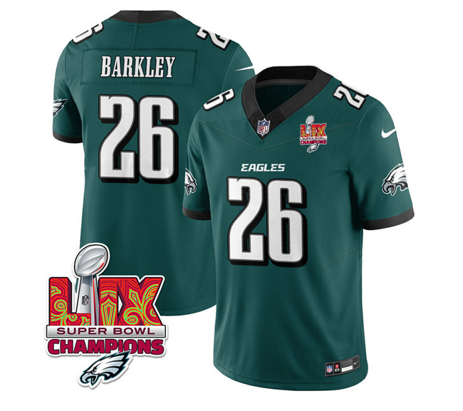 Men's Philadelphia Eagles #26 Saquon Barkley Green 2025 Eagles Logo Super Bowl LIX Patch New F.U.S.E. Vapor Untouchable Limited Stitched Football Jersey Men's Philadelphia Eagles #26 Saquon Barkley Green 2025 Eagles Logo Super Bowl LIX Patch New F.U.S.E. Vapor Untouchable Limited Stitched Football Jersey