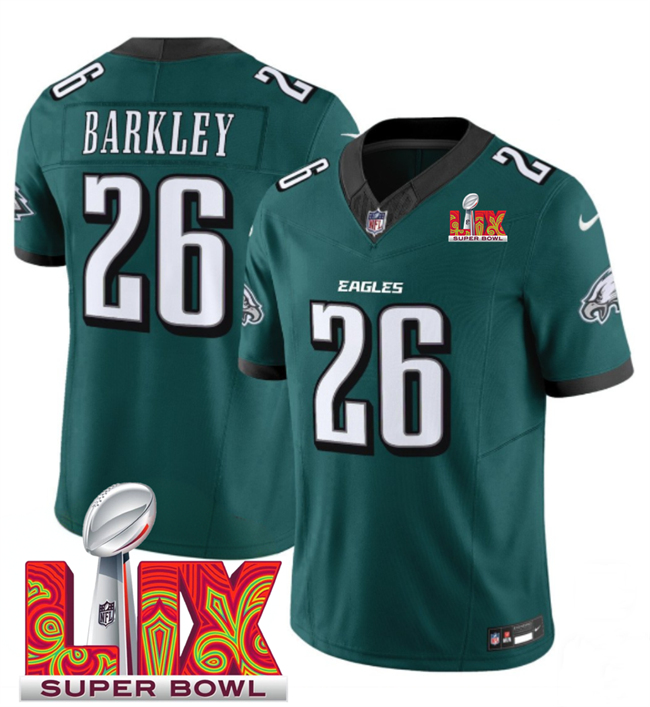 Men's Philadelphia Eagles #26 Saquon Barkley Green 2025 Super Bowl LIX Patch New F.U.S.E. Vapor Untouchable Limited Stitched Football Jersey Men's Philadelphia Eagles #26 Saquon Barkley Green 2025 Super Bowl LIX Patch New F.U.S.E. Vapor Untouchable Limited Stitched Football Jersey