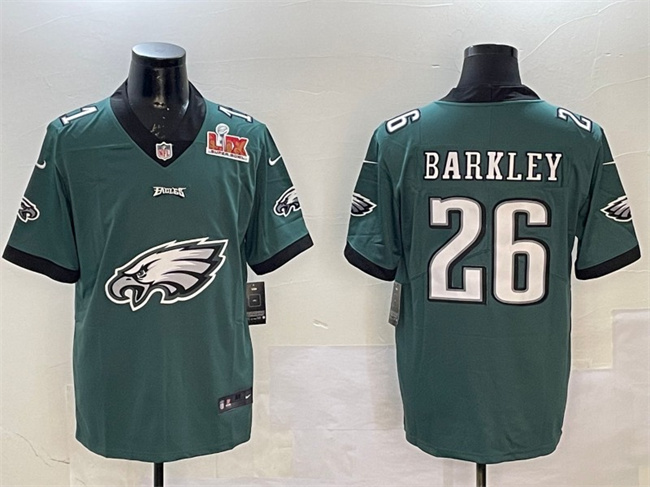 Men's Philadelphia Eagles #26 Saquon Barkley Green 2025 Super Bowl LIX Patch Team Big Logo Vapor Untouchable Limited Stitched Football Jersey Men's Philadelphia Eagles #26 Saquon Barkley Green 2025 Super Bowl LIX Patch Team Big Logo Vapor Untouchable Limited Stitched Football Jersey