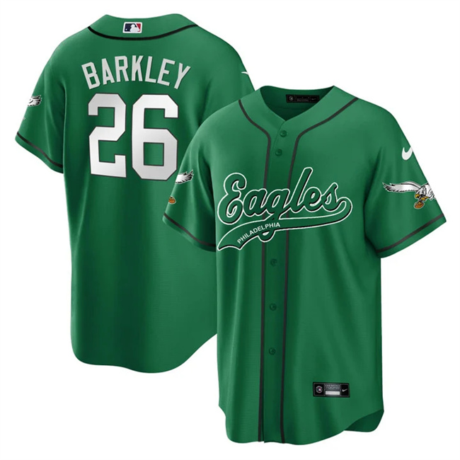 Men's Philadelphia Eagles #26 Saquon Barkley Green Cool Base Stitched Baseball Jersey Men's Philadelphia Eagles #26 Saquon Barkley Green Cool Base Stitched Baseball Jersey
