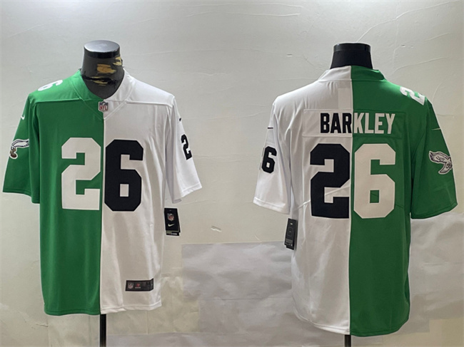 Men's Philadelphia Eagles #26 Saquon Barkley Green White Split Vapor Untouchable Limited Stitched Football Jersey Men's Philadelphia Eagles #26 Saquon Barkley Green White Split Vapor Untouchable Limited Stitched Football Jersey