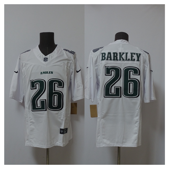 Men's Philadelphia Eagles #26 Saquon Barkley White 2024 F.U.S.E. Vapor Untouchable Limited Throwback Stitched Football Jersey Men's Philadelphia Eagles #26 Saquon Barkley White 2024 F.U.S.E. Vapor Untouchable Limited Throwback Stitched Football Jersey
