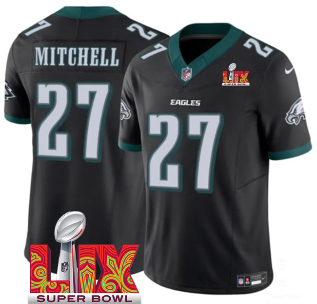 Men's Philadelphia Eagles #27 Quinyon Mitchell Black 2025 Super Bowl LIX Patch New F.U.S.E. Vapor Untouchable Limited Stitched Football Jersey Men's Philadelphia Eagles #27 Quinyon Mitchell Black 2025 Super Bowl LIX Patch New F.U.S.E. Vapor Untouchable Limited Stitched Football Jersey