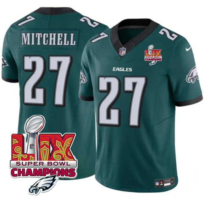 Men's Philadelphia Eagles #27 Quinyon Mitchell Green 2025 Eagles Logo Super Bowl LIX Patch New F.U.S.E. Vapor Untouchable Limited Stitched Football Jersey Men's Philadelphia Eagles #27 Quinyon Mitchell Green 2025 Eagles Logo Super Bowl LIX Patch New F.U.S.E. Vapor Untouchable Limited Stitched Football Jersey