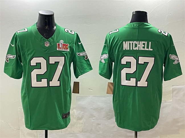 Men's Philadelphia Eagles #27 Quinyon Mitchell Green 2025 Super Bowl LIX Patch F.U.S.E. Throwback Vapor Untouchable Limited Stitched Football Jersey Men's Philadelphia Eagles #27 Quinyon Mitchell Green 2025 Super Bowl LIX Patch F.U.S.E. Throwback Vapor Untouchable Limited Stitched Football Jersey