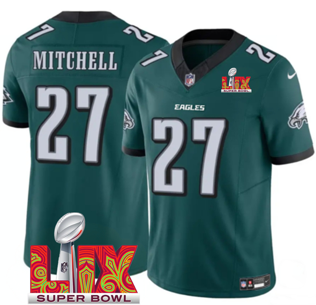 Men's Philadelphia Eagles #27 Quinyon Mitchell Green 2025 Super Bowl LIX Patch New F.U.S.E. Vapor Untouchable Limited Stitched Football Jersey Men's Philadelphia Eagles #27 Quinyon Mitchell Green 2025 Super Bowl LIX Patch New F.U.S.E. Vapor Untouchable Limited Stitched Football Jersey