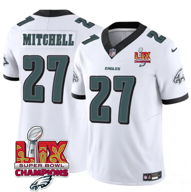 Men's Philadelphia Eagles #27 Quinyon Mitchell White 2025 Eagles Logo Super Bowl LIX Patch New F.U.S.E. Vapor Limited Stitched Football Jersey Men's Philadelphia Eagles #27 Quinyon Mitchell White 2025 Eagles Logo Super Bowl LIX Patch New F.U.S.E. Vapor Limited Stitched Football Jersey