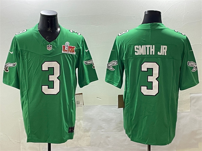 Men's Philadelphia Eagles #3 Nolan Smith Jr. Green 2025 Super Bowl LIX Patch F.U.S.E. Throwback Vapor Untouchable Limited Stitched Football Jersey Men's Philadelphia Eagles #3 Nolan Smith Jr. Green 2025 Super Bowl LIX Patch F.U.S.E. Throwback Vapor Untouchable Limited Stitched Football Jersey