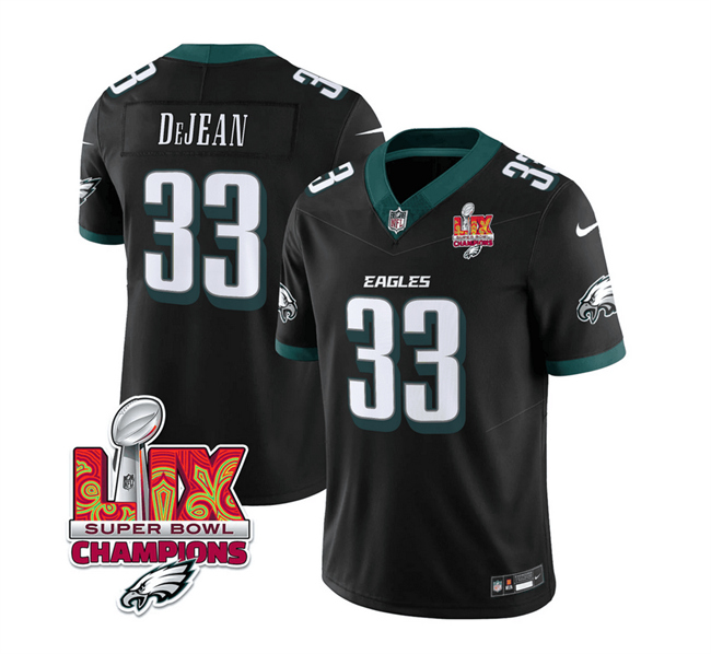 Men's Philadelphia Eagles #33 Cooper DeJean Black 2025 Eagles Logo Super Bowl LIX Patch New F.U.S.E. Vapor Untouchable Limited Stitched Football Jersey Men's Philadelphia Eagles #33 Cooper DeJean Black 2025 Eagles Logo Super Bowl LIX Patch New F.U.S.E. Vapor Untouchable Limited Stitched Football Jersey
