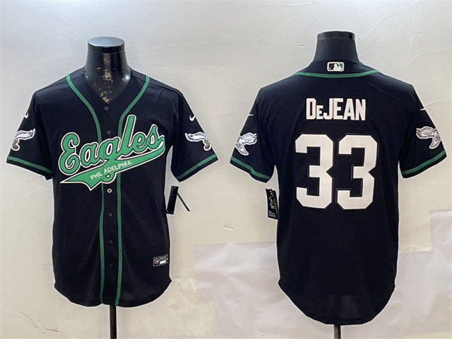 Men's Philadelphia Eagles #33 Cooper DeJean Black Cool Base Stitched Baseball Jersey Men's Philadelphia Eagles #33 Cooper DeJean Black Cool Base Stitched Baseball Jersey