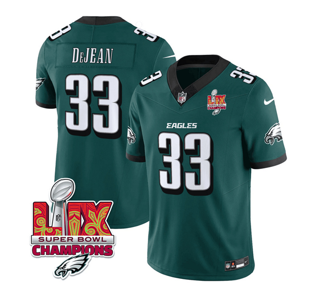 Men's Philadelphia Eagles #33 Cooper DeJean Green 2025 Eagles Logo Super Bowl LIX Patch New F.U.S.E. Vapor Untouchable Limited Stitched Football Jersey Men's Philadelphia Eagles #33 Cooper DeJean Green 2025 Eagles Logo Super Bowl LIX Patch New F.U.S.E. Vapor Untouchable Limited Stitched Football Jersey