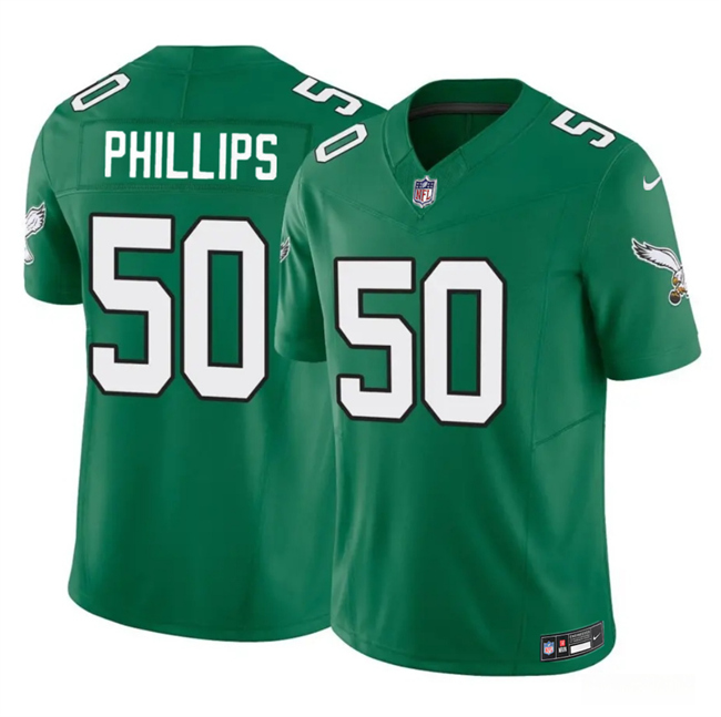 Men's Philadelphia Eagles #50 Jaelan Phillips Kelly Green 2025 F.U.S.E. Vapor Untouchable Limited Throwback Stitched Football Jersey Men's Philadelphia Eagles #50 Jaelan Phillips Kelly Green 2025 F.U.S.E. Vapor Untouchable Limited Throwback Stitched Football Jersey