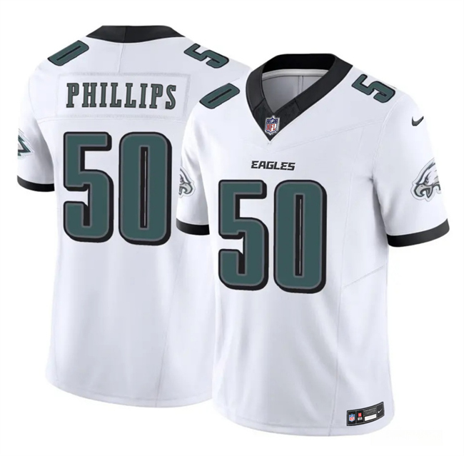Men's Philadelphia Eagles #50 Jaelan Phillips White 2025 F.U.S.E. Vapor Untouchable Limited Stitched Football Jersey Men's Philadelphia Eagles #50 Jaelan Phillips White 2025 F.U.S.E. Vapor Untouchable Limited Stitched Football Jersey