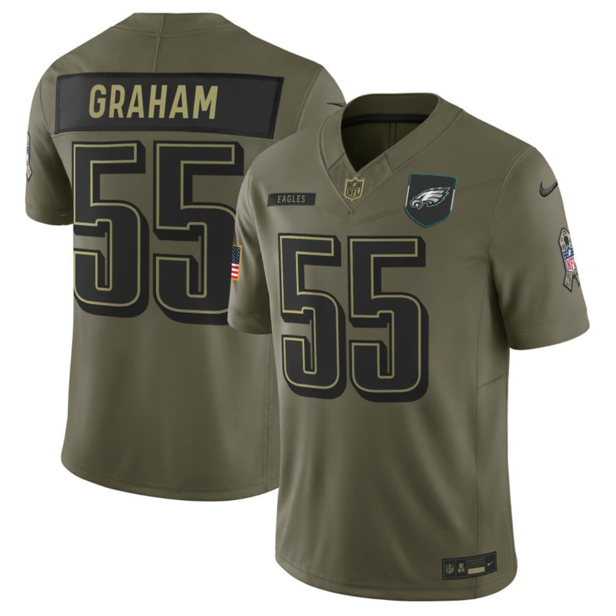 Men's Philadelphia Eagles #55 Brandon Graham Olive 2025 F.U.S.E. Salute to Service Limited Stitched Football Jersey Men's Philadelphia Eagles #55 Brandon Graham Olive 2025 F.U.S.E. Salute to Service Limited Stitched Football Jersey